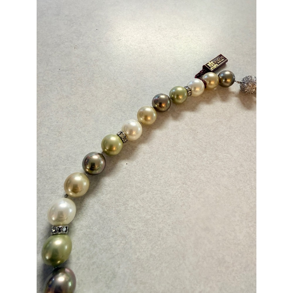 Masami Multi‎ Color Faux Pearl Necklace Champagne Green White Crystal Magnetic - Picture 4 of 7